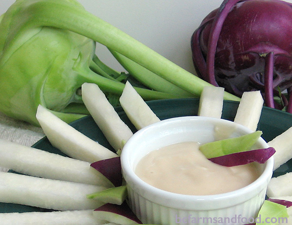 Kohlrabi with Honey-Sesame Dip. Cool Kohlrabi